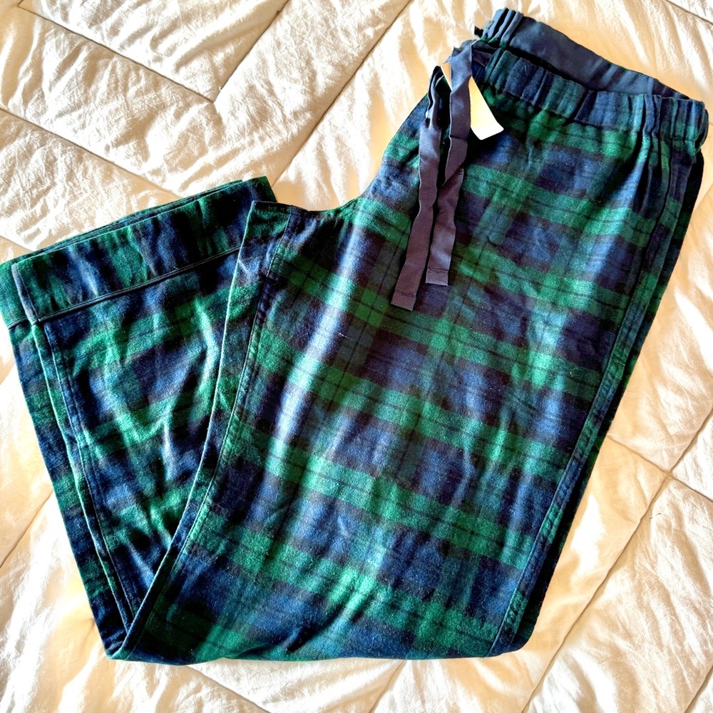 NWT J. Crew black watch tartan flannel PJ pants, Womens size XL
